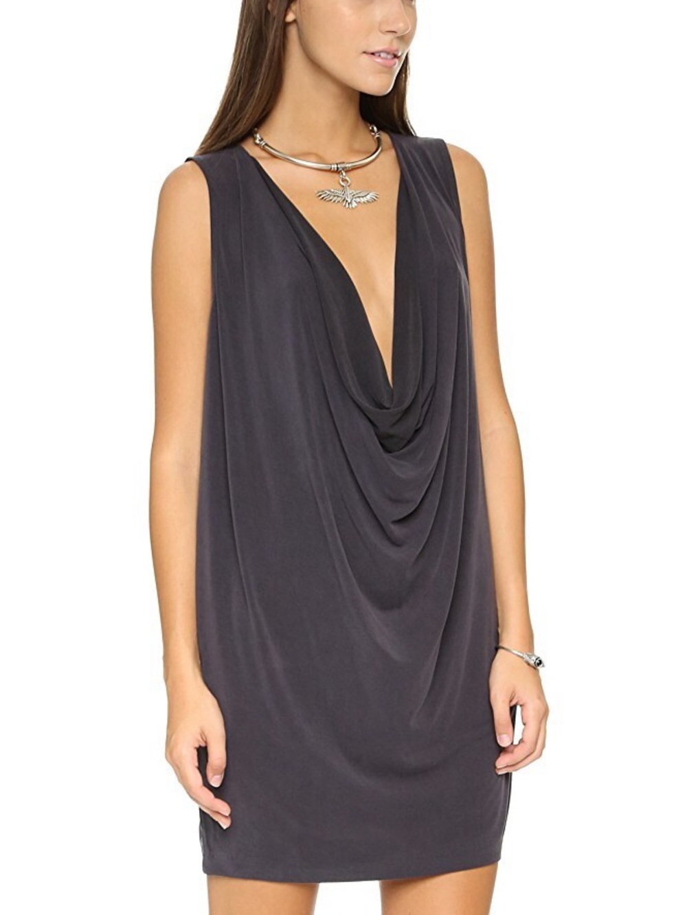 Free People black Charcoal Draped Cowl Mini Dress with pockets